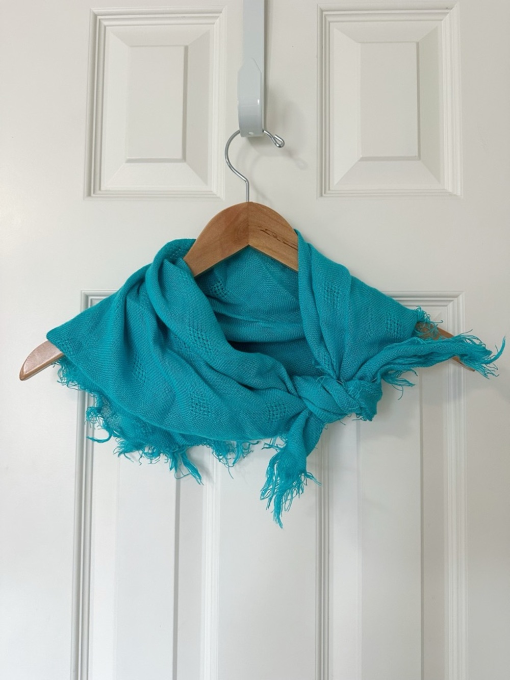 Textured Turquoise Fringed Scarf